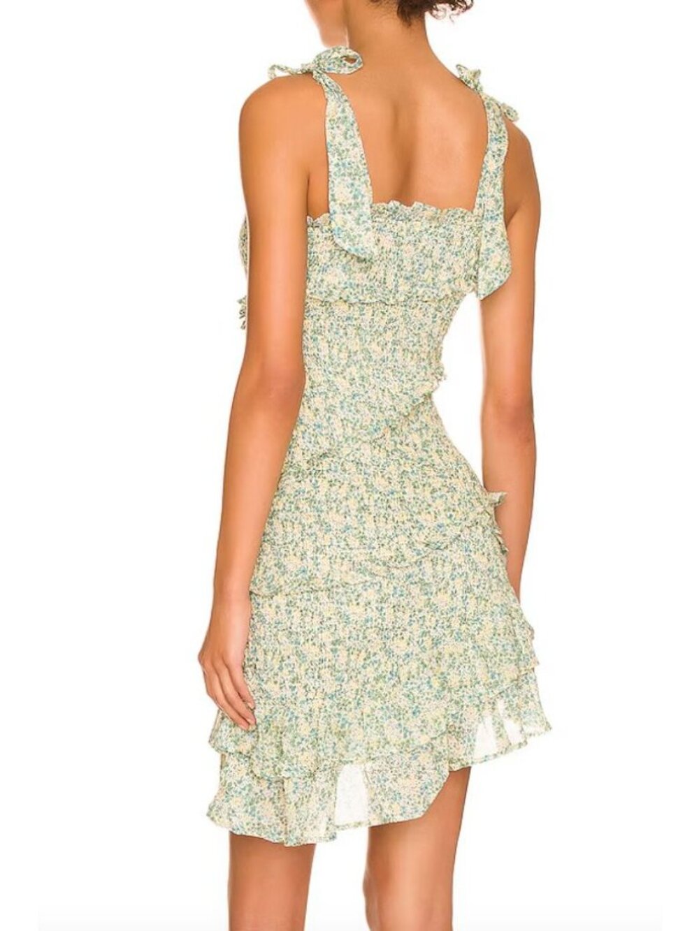 Astr The Label Yellow Green Multi Ruffle Smocked Mini Dress With Adjustable Stra - Picture 9 of 10